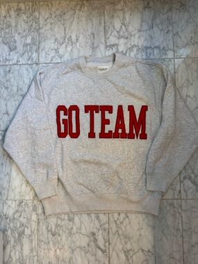 Abercrombie & Fitch Gray Crewneck Sweater with Red "GO TEAM" Appliqué